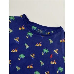 Polo Ralph Lauren T Shirt Mens Large Blue Tropical Surfer Coastal Vacation AOP